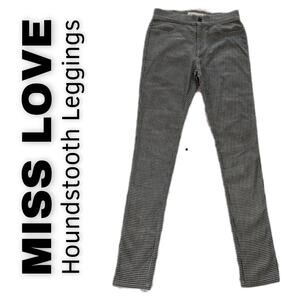 Miss Love Leggings Small Gray Ivory Houndstooth Structured Mid-Rise Stretch